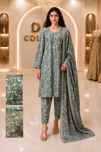 Pure 60g Raw Silk Printed with Ribbon Dupatta — Design 01