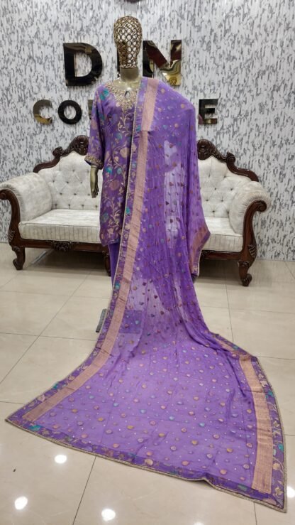 Lilac Kinkhab & Banarsi Chiffon Heritage Suit