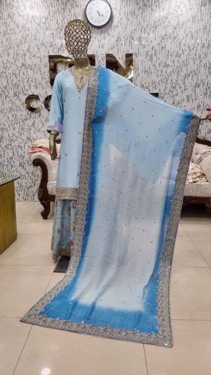 Sky Blue Silk Sharara Set