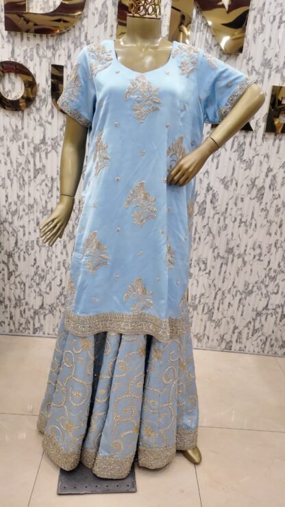 Sky Blue Katdana Embellished Sharara Set