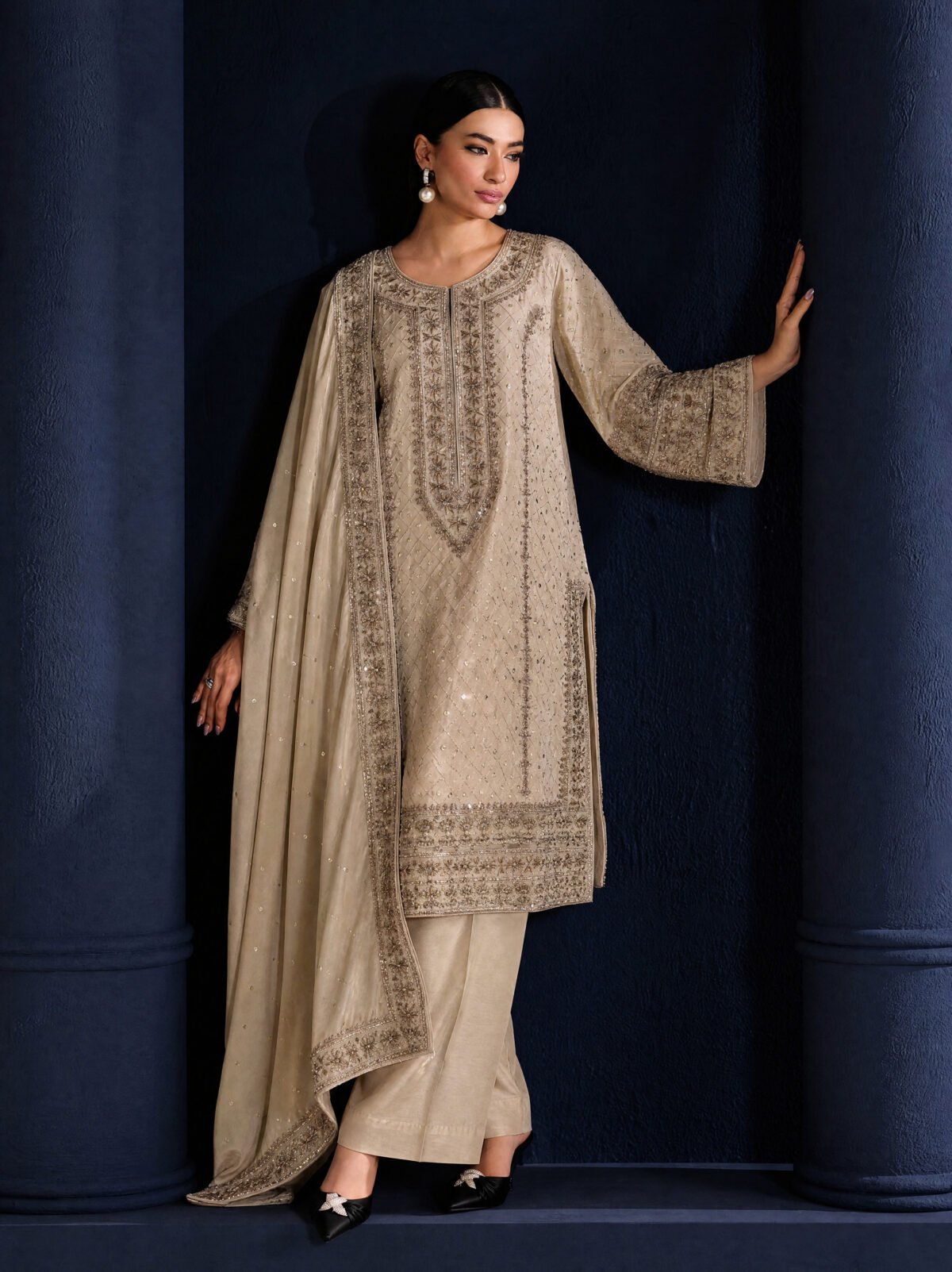 Ayla Lama Silk Shirt And Dupatta